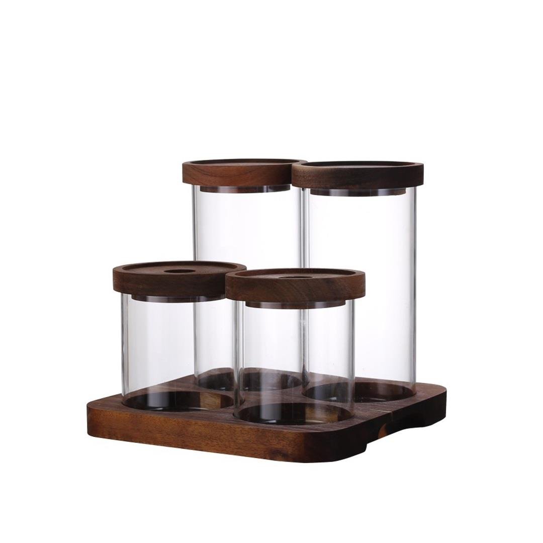 Mien 4’lü Akasya Cam Kavanoz Baharatlık Seti 1325