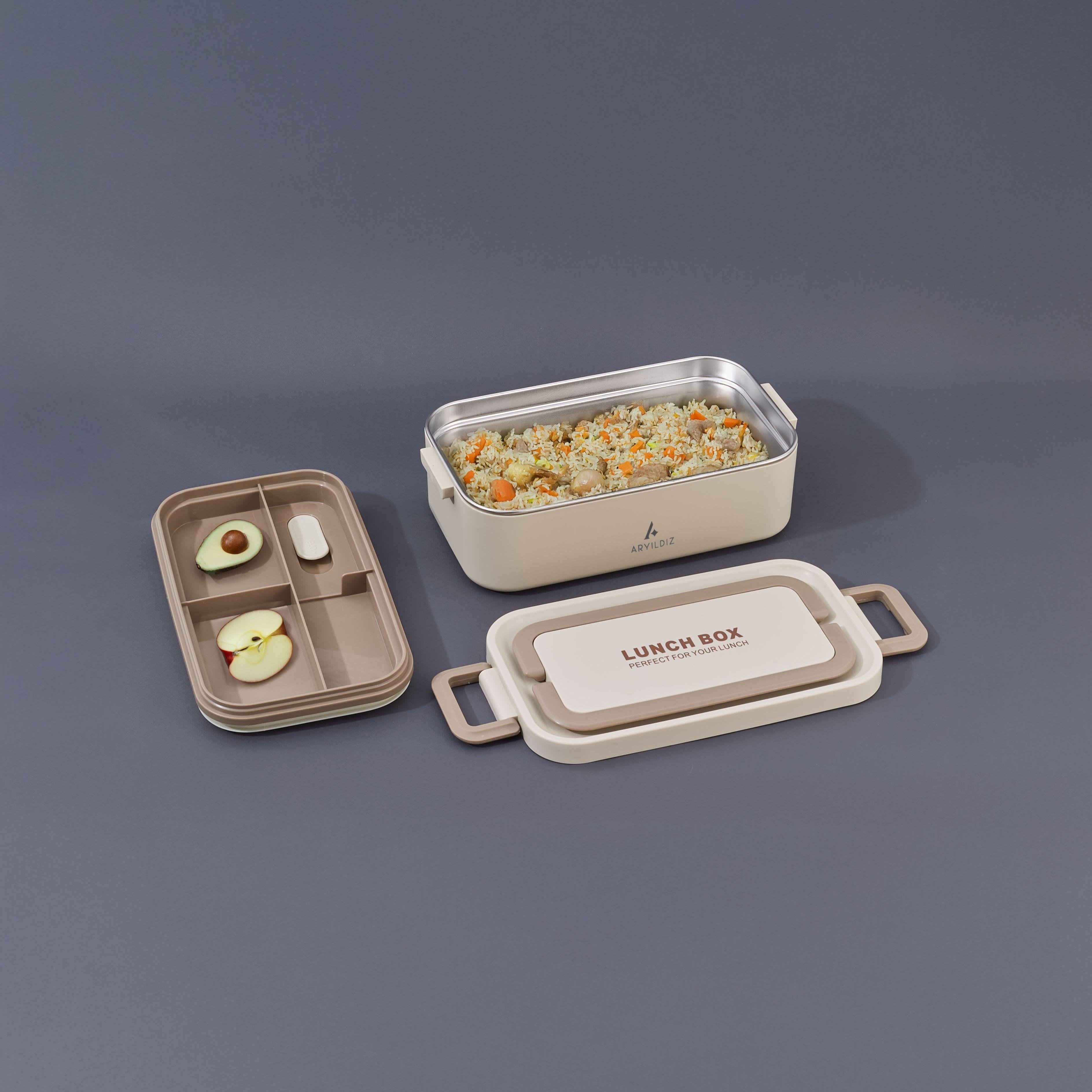 Aryıldız Bento Dikdörtgen Lunch Box Yemek Termosu Bej 1000 ml