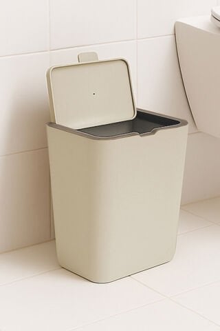 Primanova Flip 2'li Banyo Seti Çöp Kovası Tuvalet Fırçası Bej