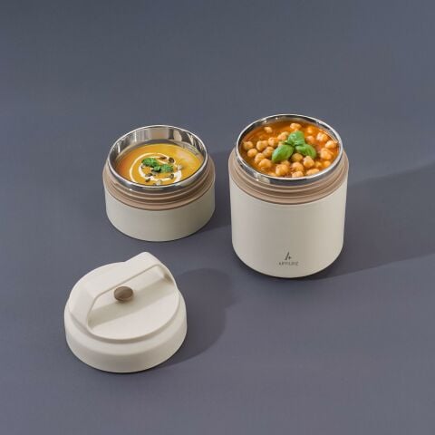 Aryıldız Bento Yuvarlak 2 Katlı Lunch Box Yemek Termosu Bej 620 ml